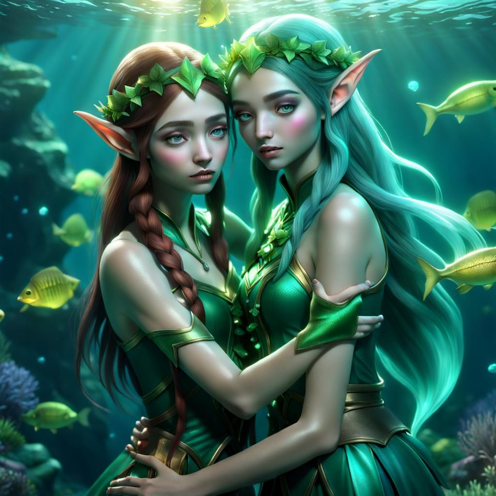 2 ELF GIRLS KISSING UNDERWATER