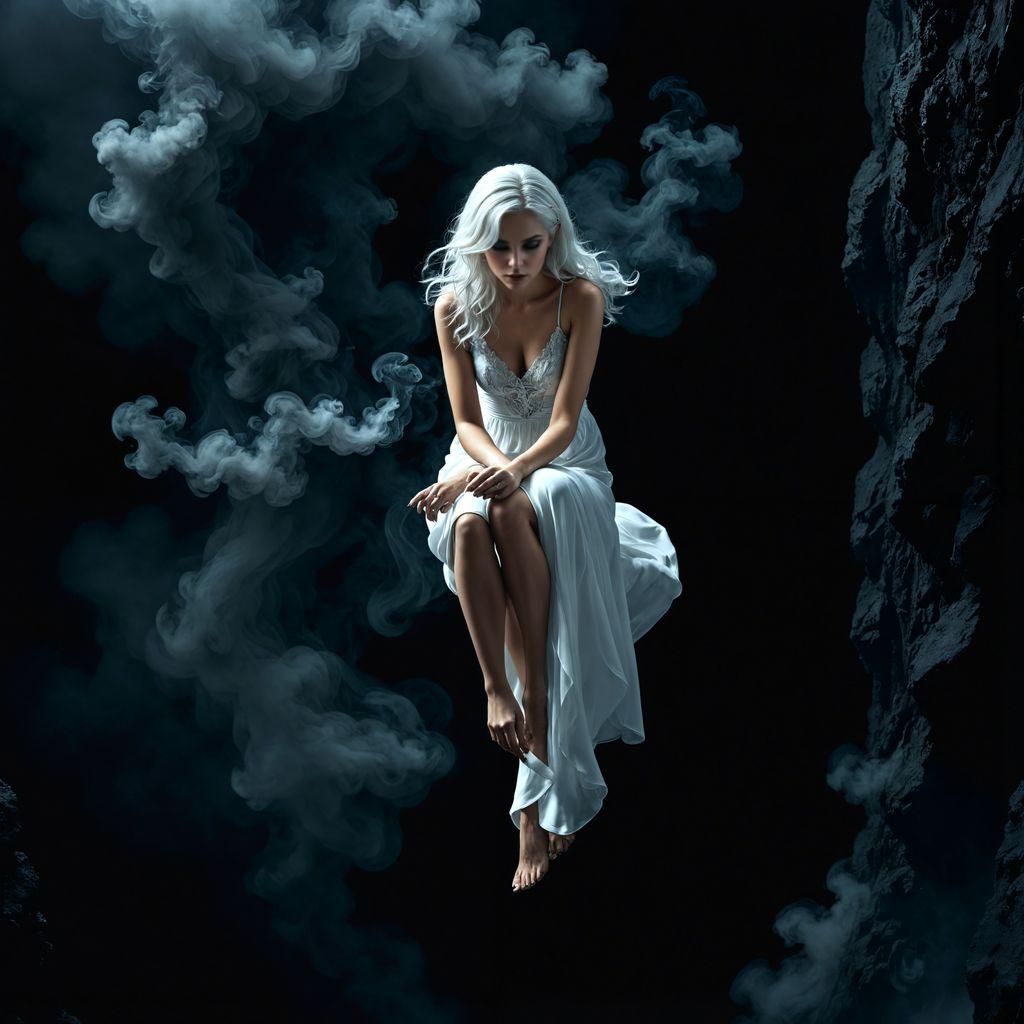 Woman at Abyss Edge in Dark Fantasy Style