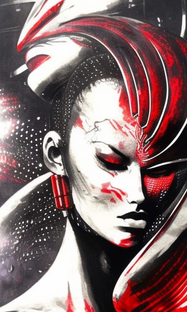 Menacing Female Alien Queen in Vivid Inks