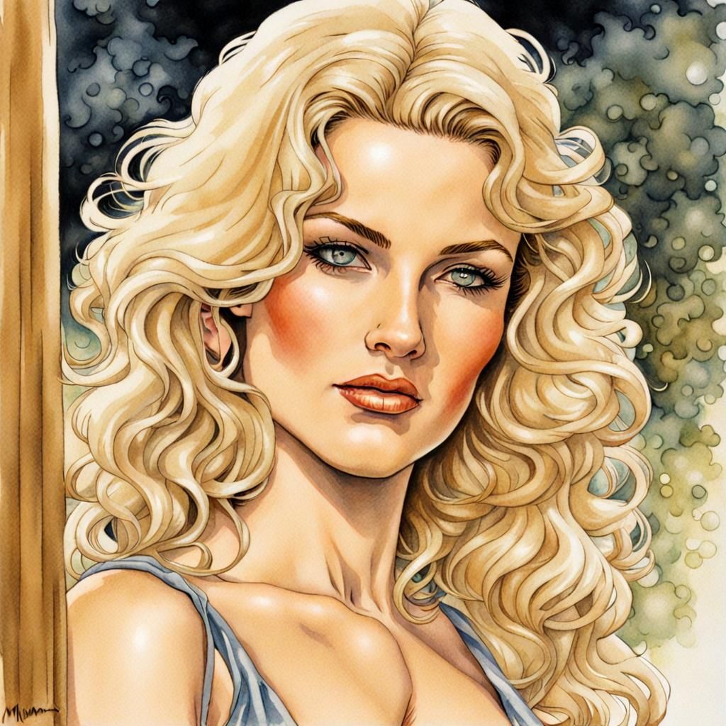 Confident Blonde Woman in the Style of Comic Art