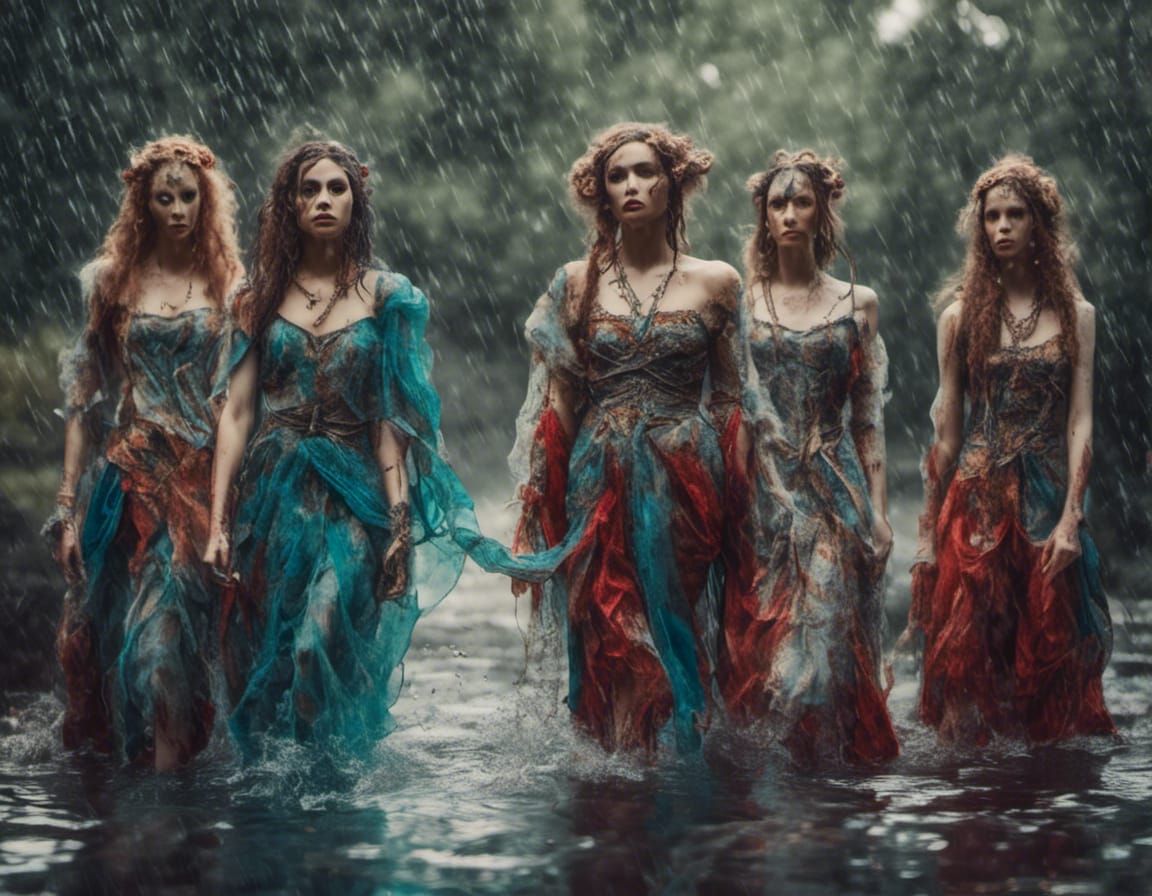 Harem Girls in Rain, Delacroix-Inspired Romanticism