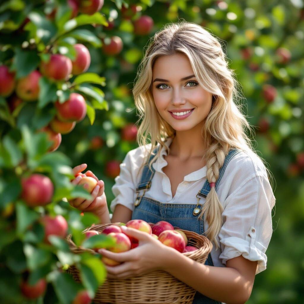 Blonde Ukrainian Woman Picking Apples