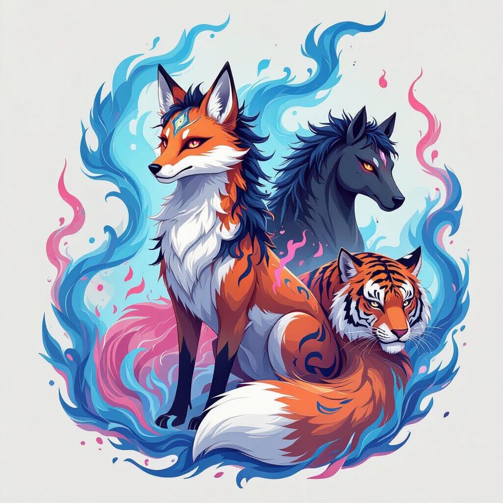 Fiery Mythical Hybrid Creature in Ethereal Flames