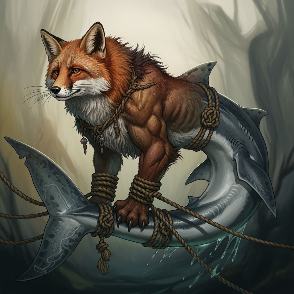 Mythical Fox-Lion-Shark Hybrid Creature as Digital Painting
