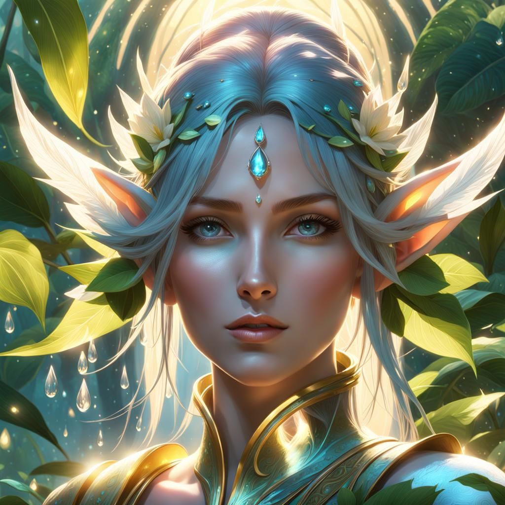 Water Elf Portrait in Morning Sunlight, Hyperdetailed Art