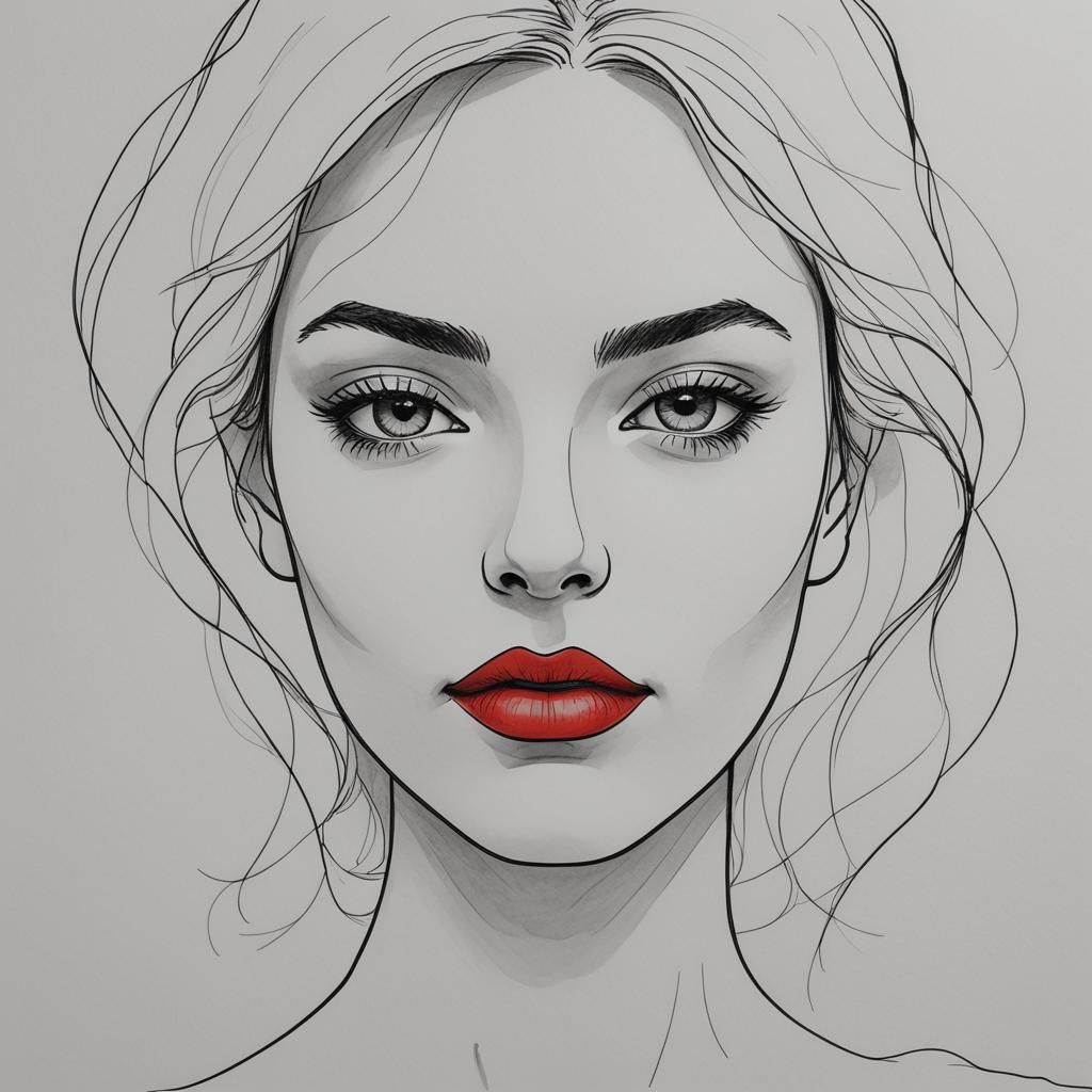 Minimalist Line Art: Woman's Face in Red and Black
