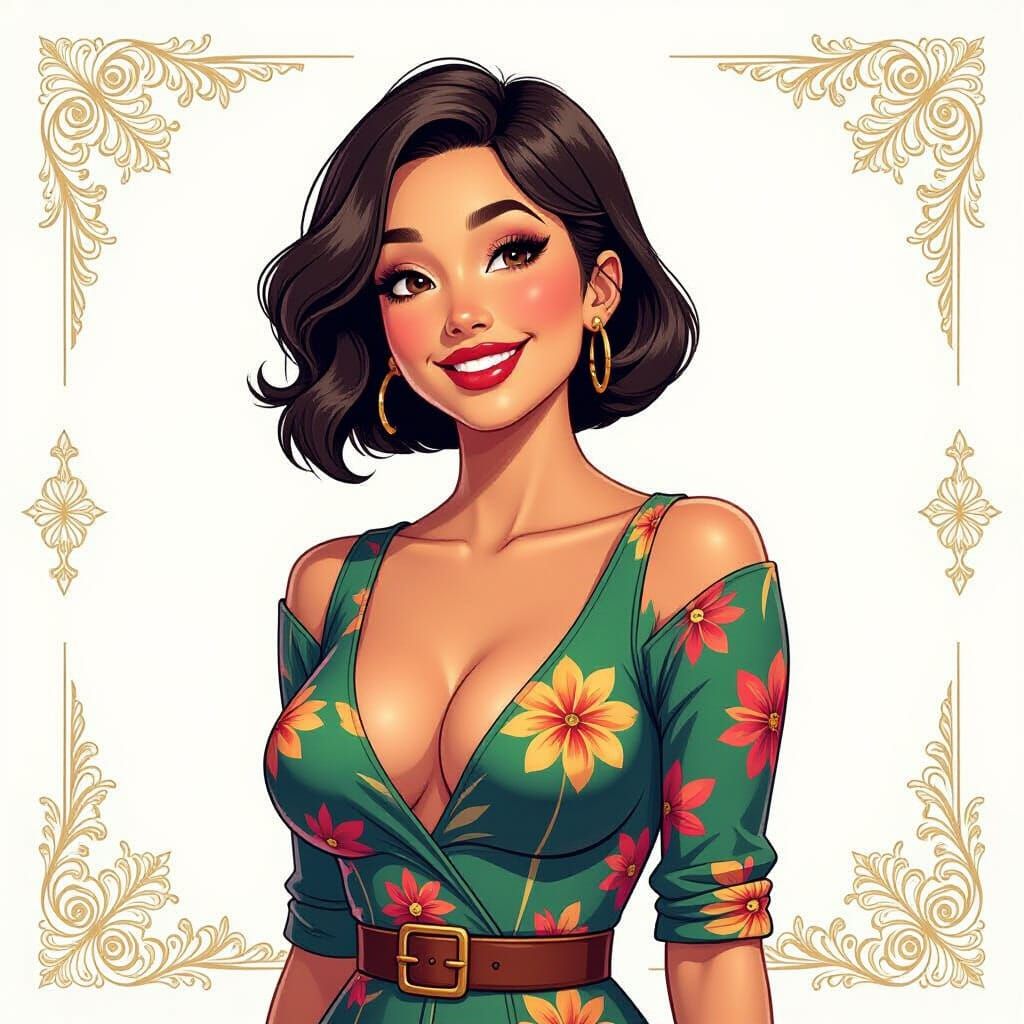 Cartoon Woman with Sleek Bob in Fantasy Art
