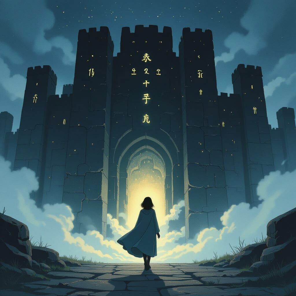 Mystical Fortress of Forgotten Memories in Dreamlike Landsca...
