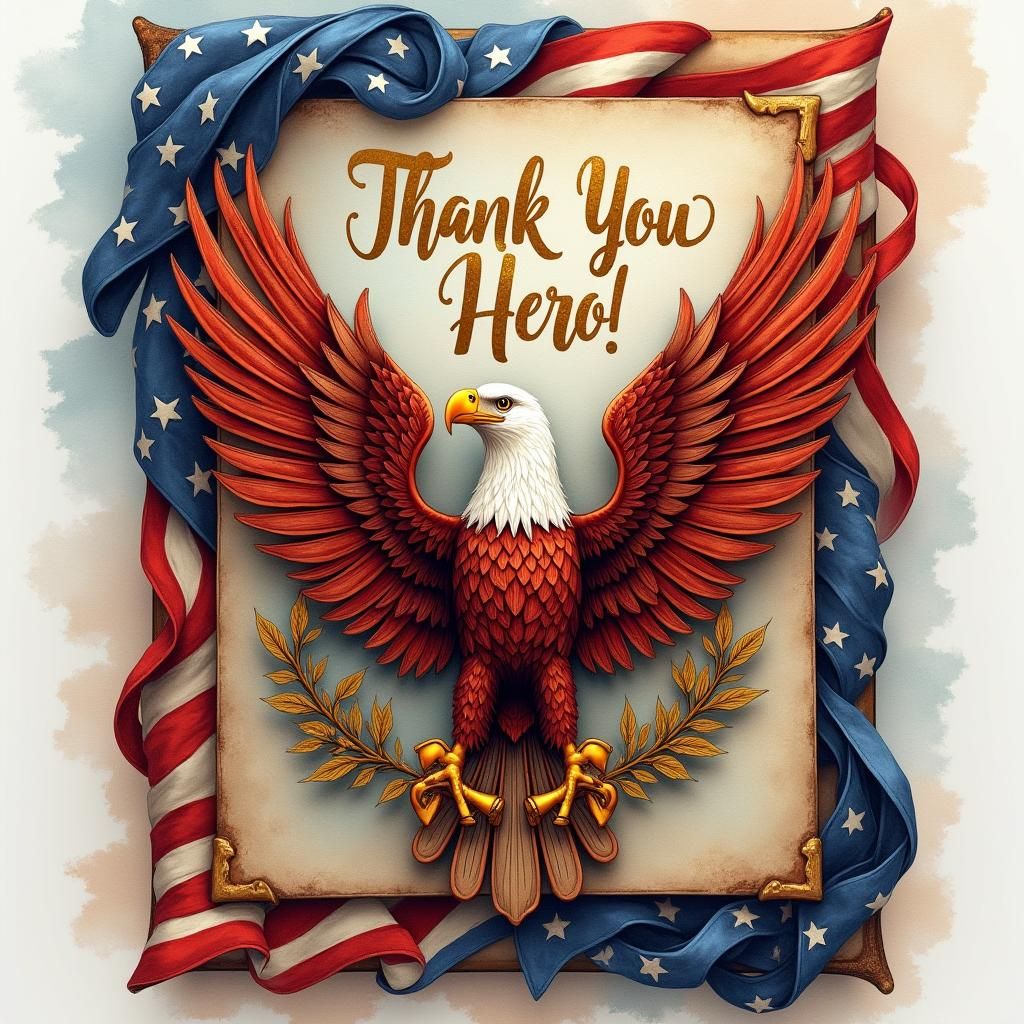 Thank You Hero Card with Gold Eagle Emblem