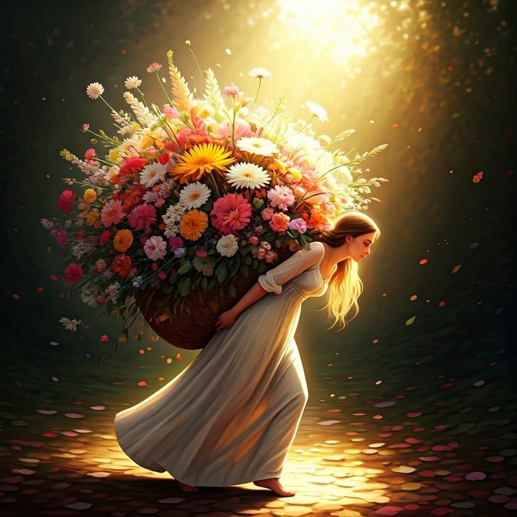 Whimsical Portrait of a Young Girl with Vibrant Wildflower B...