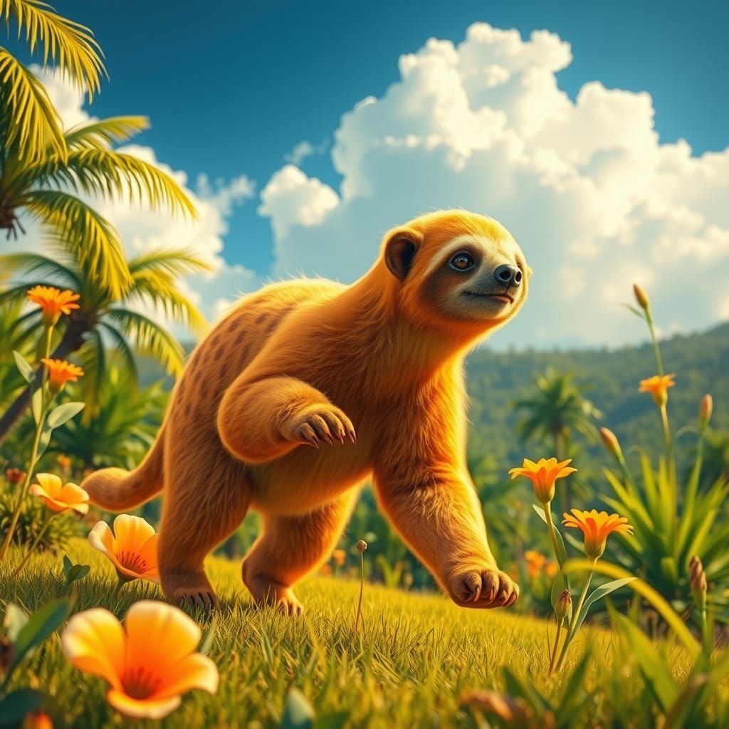 Cheetah-Spotted Sloth on Tropical Savannah