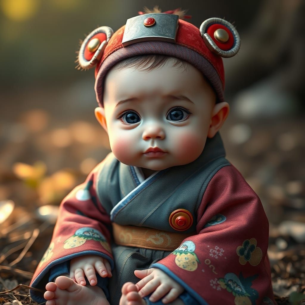 Hyperrealistic Baby Kakashi Portrait in Japanese Clothing