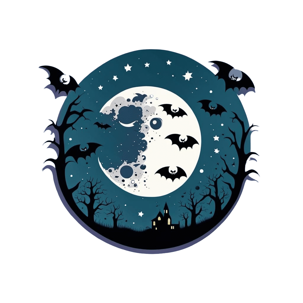 Cute Gothic Moon Sticker Design with Bats