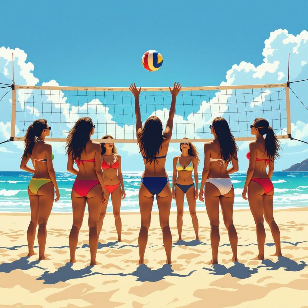 Beach Volleyball Scene with Cinematic Lighting