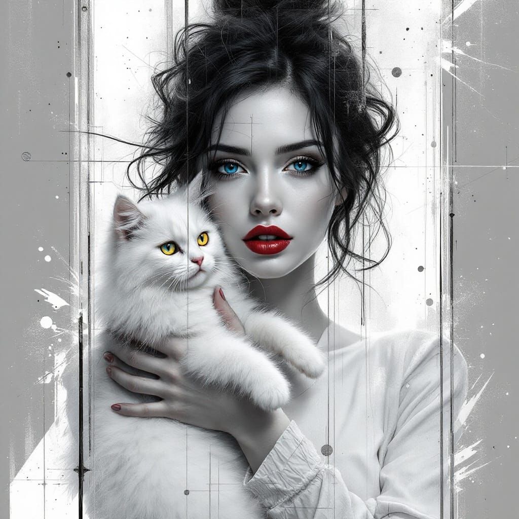 Stylish Grid-Like Portrait with Abstract Expressionism