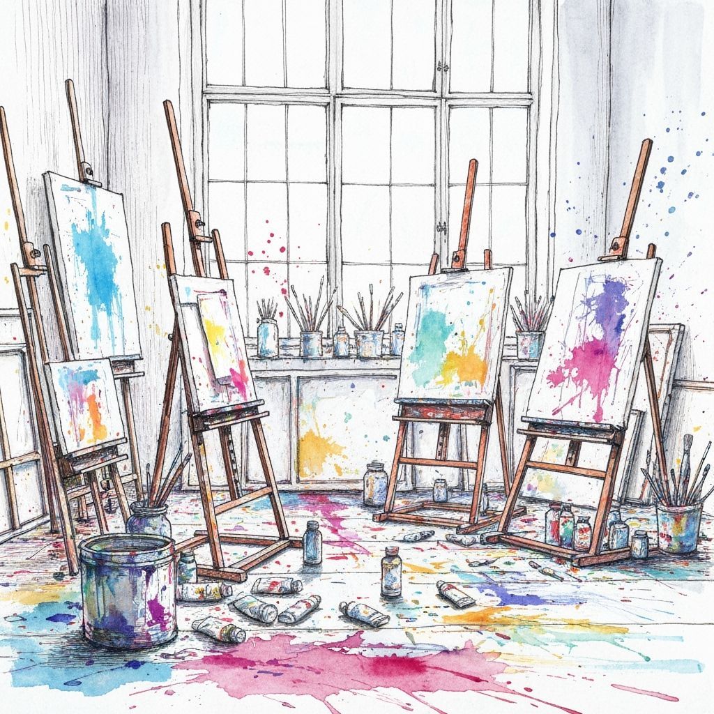 Expressive Watercolour Art Studio in Soft Light