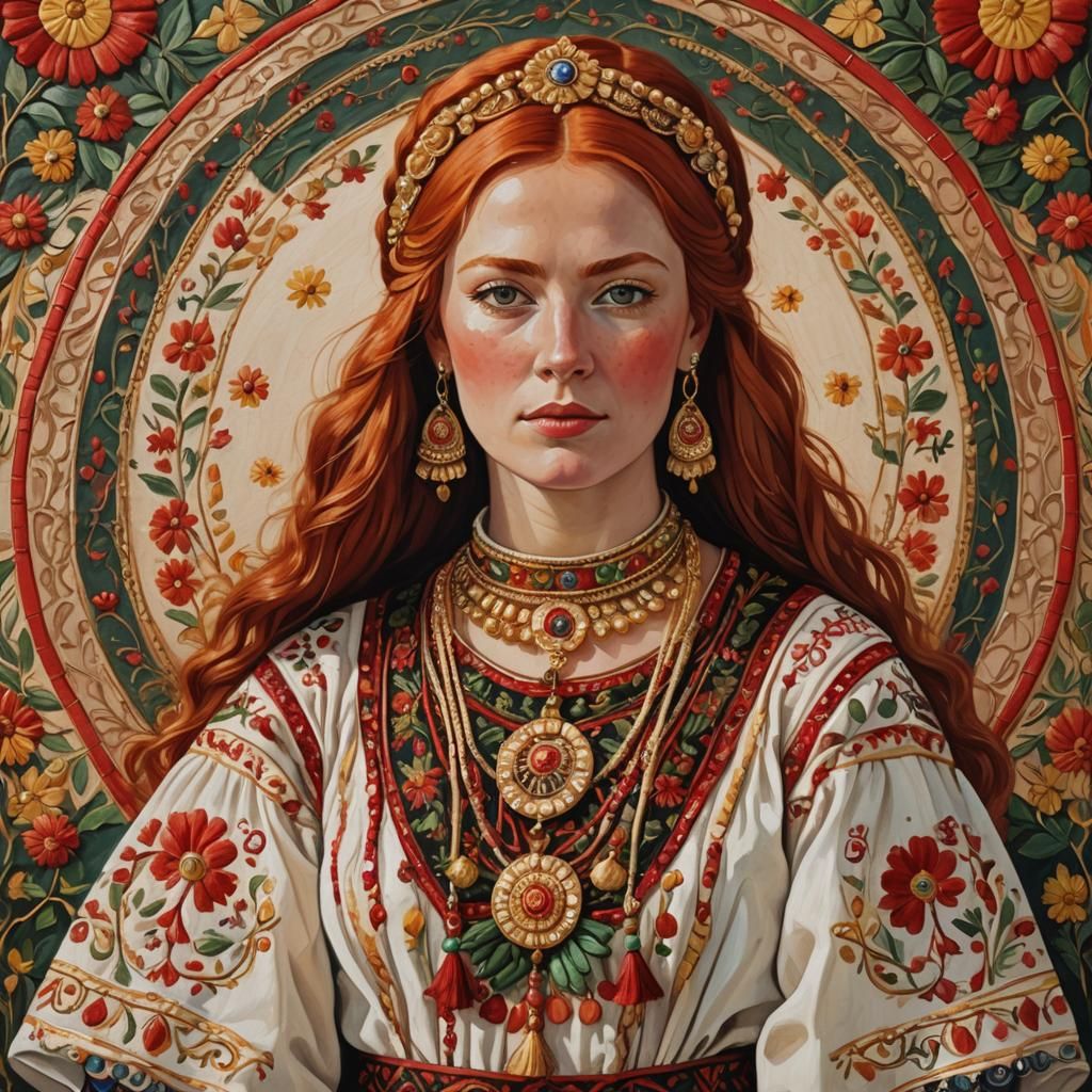 Traditional Albanian Folk Art Portrait in Vibrant Colors