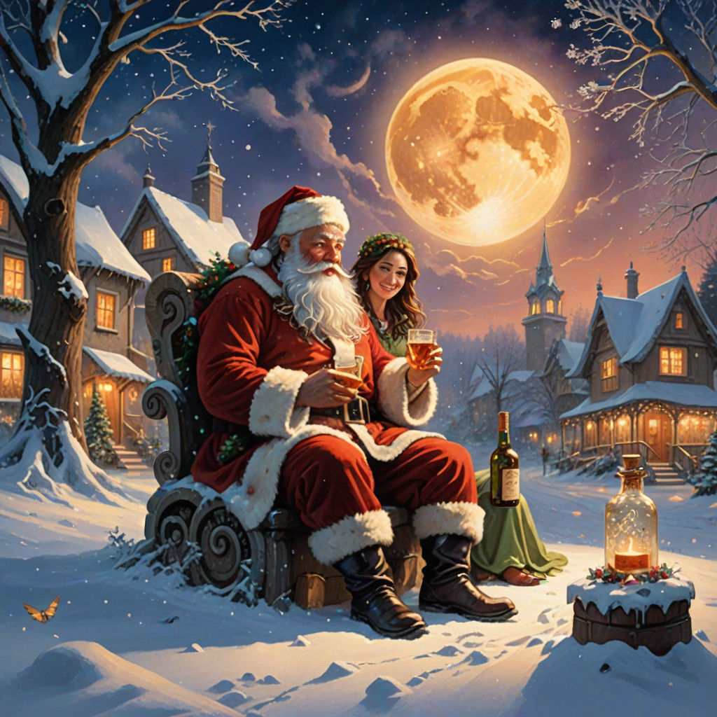 Whimsical Winter Wonderland Scene in Oil Painting Style