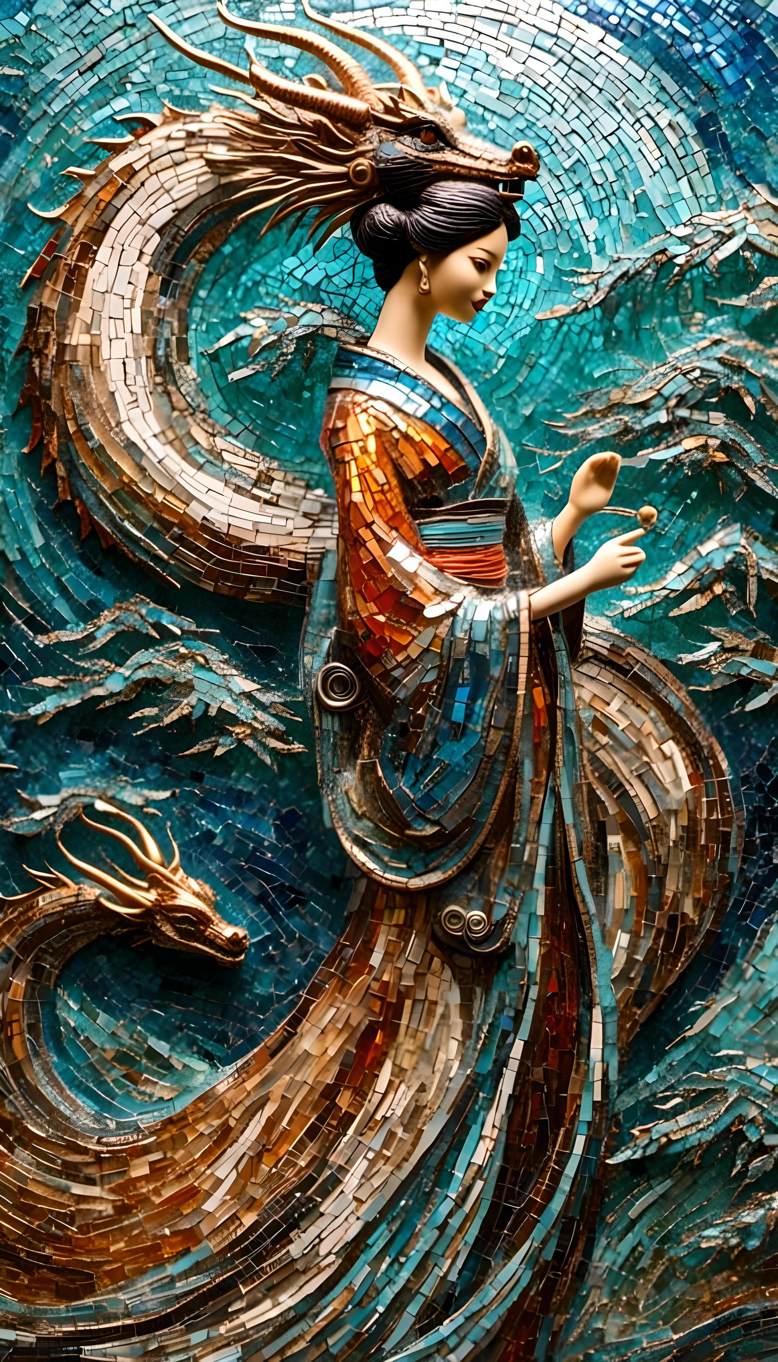 Geisha in Iridescent Turkish Mosaic Style