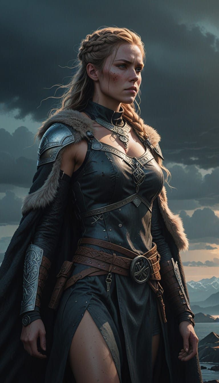 Elegant Viking Shieldmaiden in Cinematic Film Still