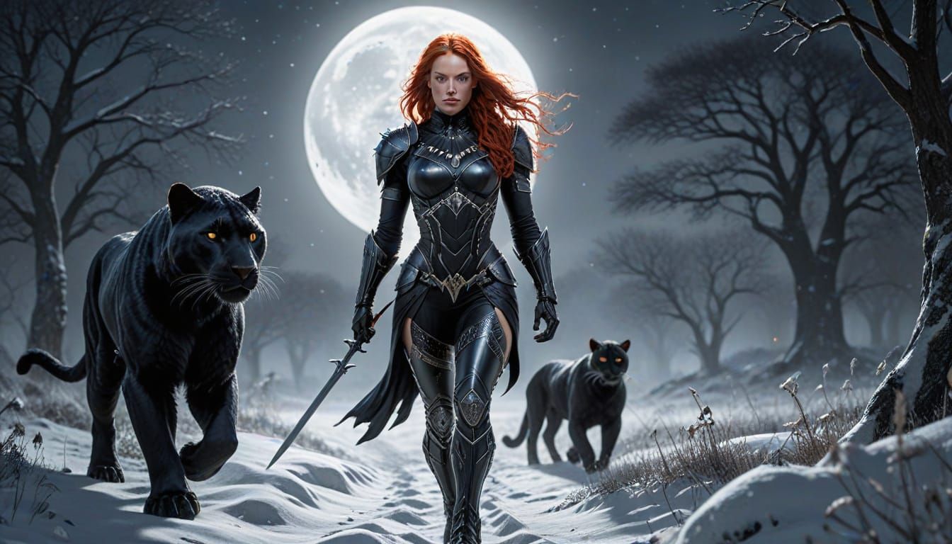 Warrior Goddess Walks Under Full Moon