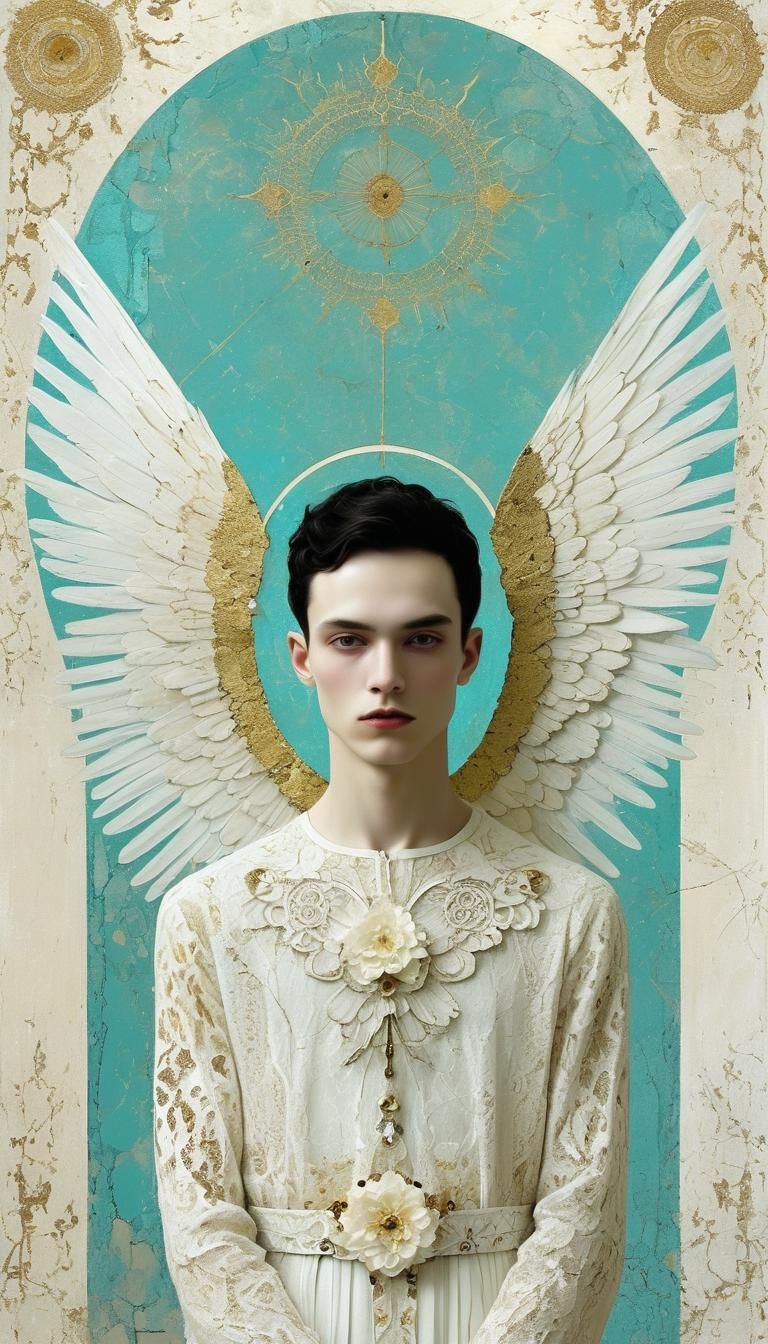 Celestial Portrait with Angel Wings in Minimalist Style