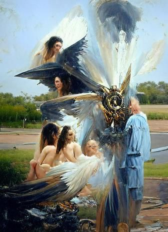 Seraphim's Sudden Appearance as Oil Painting