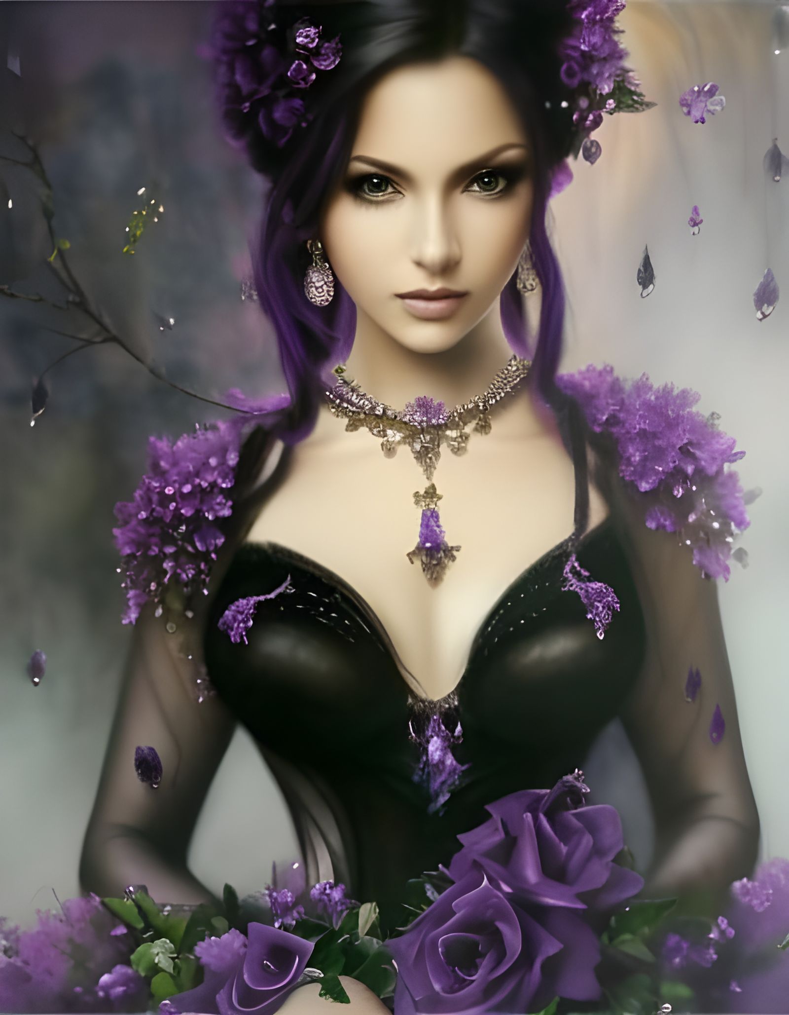 Purple Fairy in Whimsical Garden, Detailed Fantasy Art