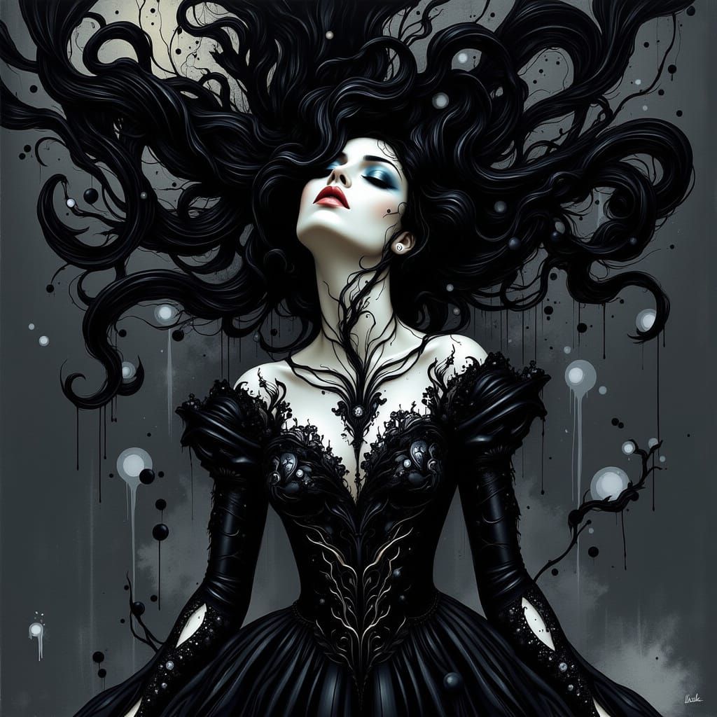 Dark Fantasy Portrait of Elegant Woman in Liquid Ink