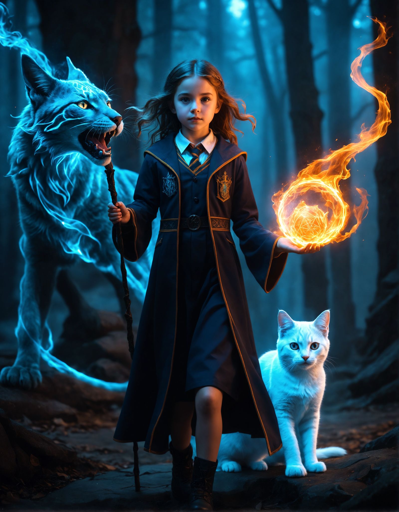 Girl with Dragon Patronus and Bioluminescent Tattoo