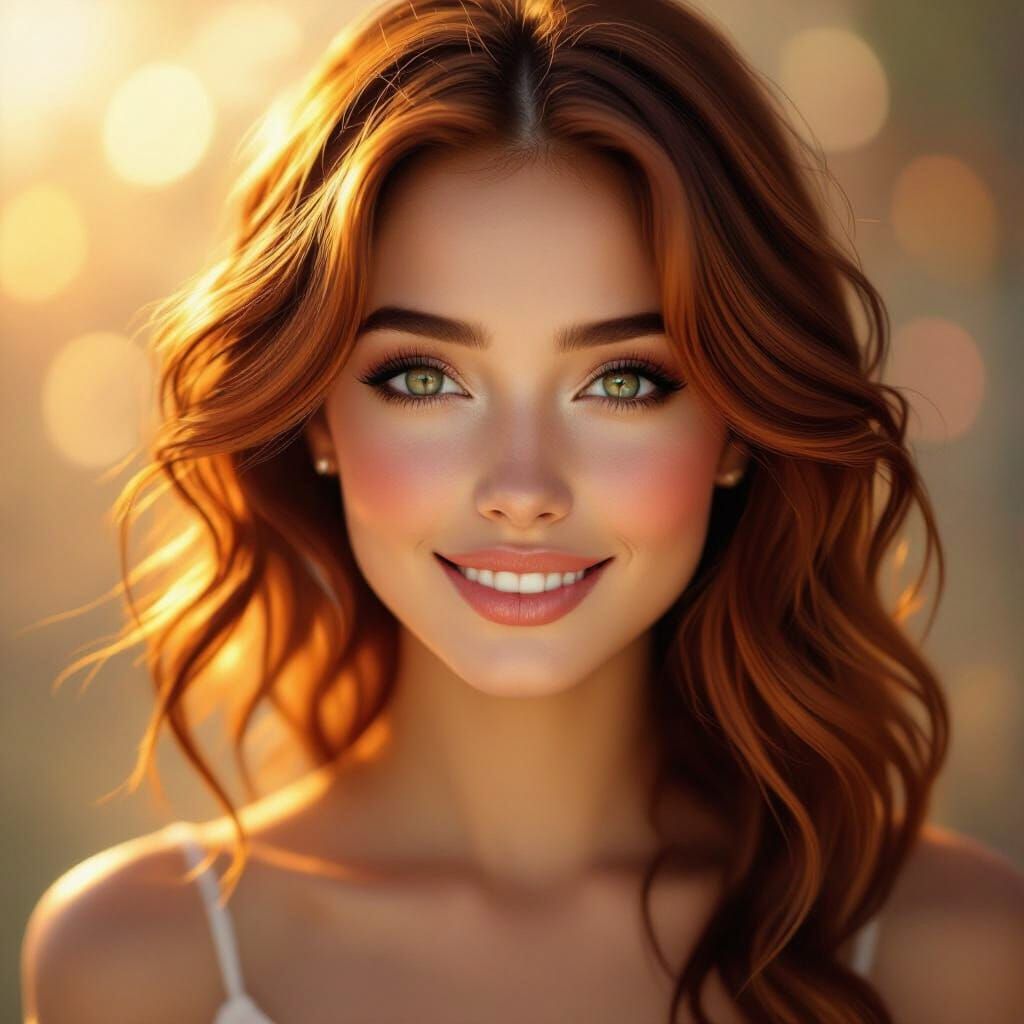 Beautiful Woman with Auburn Hair in Golden Hour Light