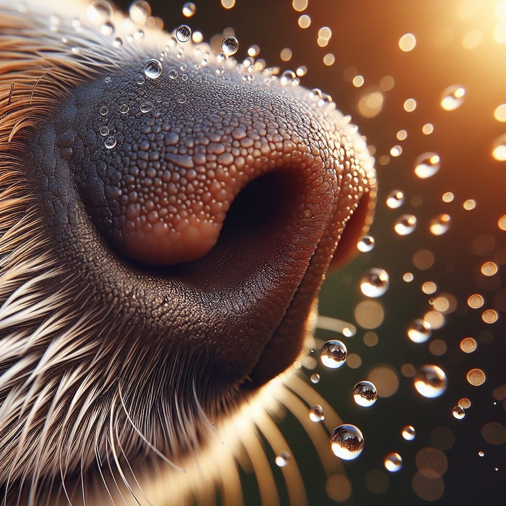Dog's Nose with Dew Drops in Sharp Focus