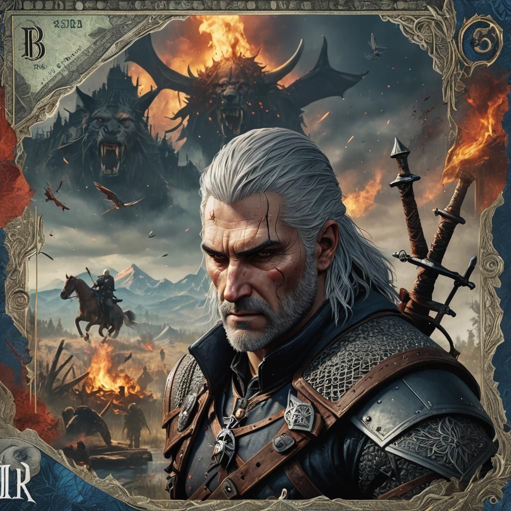 Geralt of Rivia Art Banknote in Detailed Matte Painting