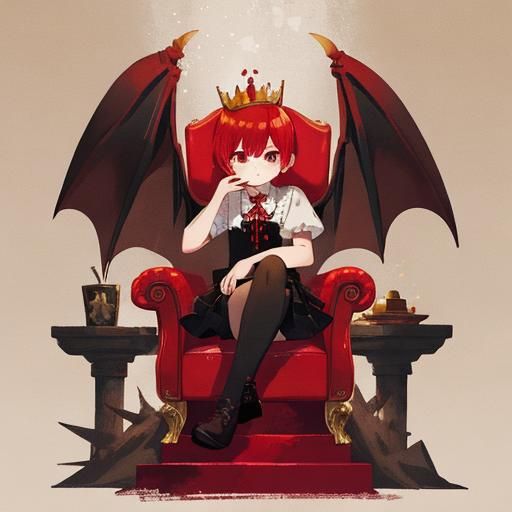 Girl with Dragon Wings and Spiky Crown on Throne
