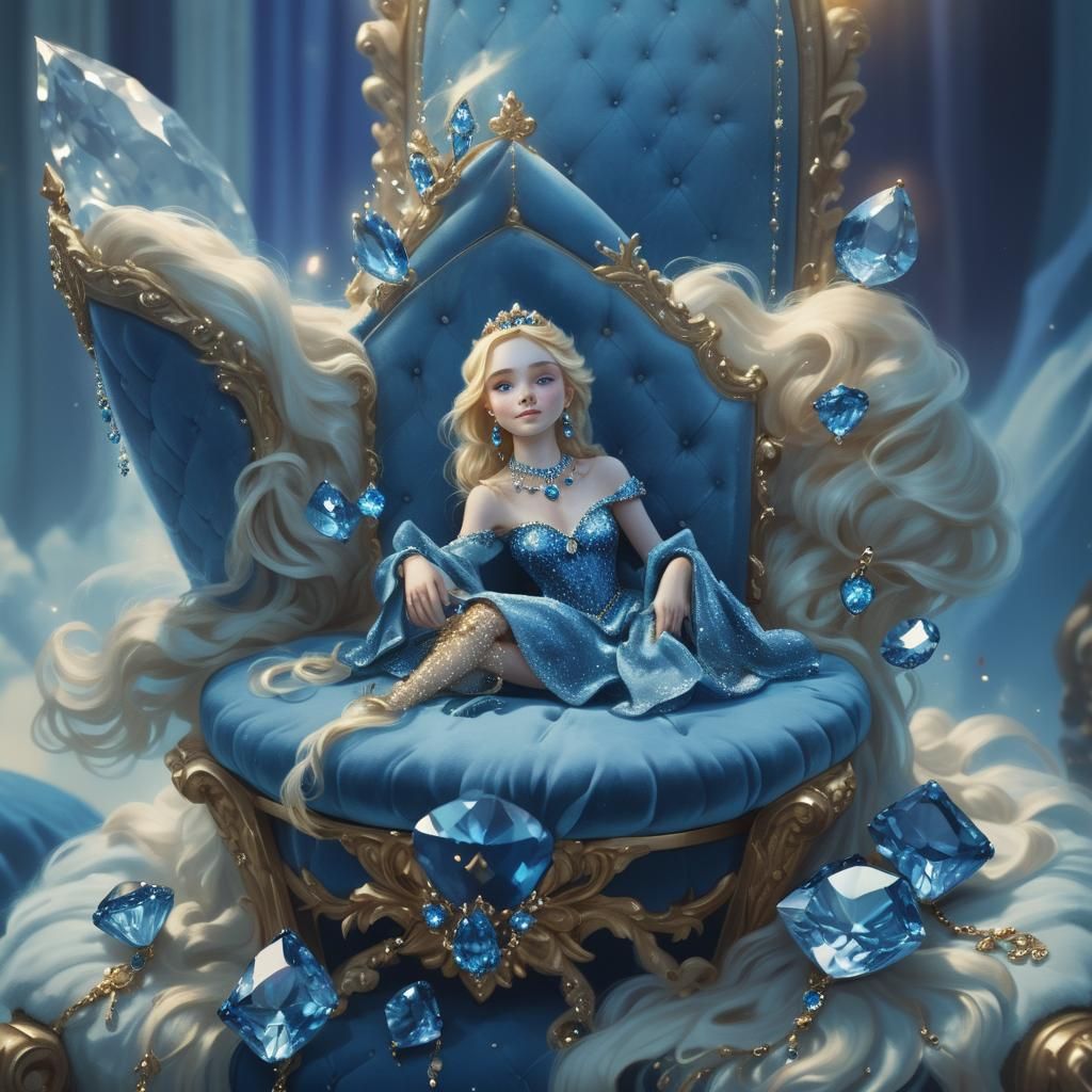 Blond Princess with Blue Diamonds: Fairytale Illustration
