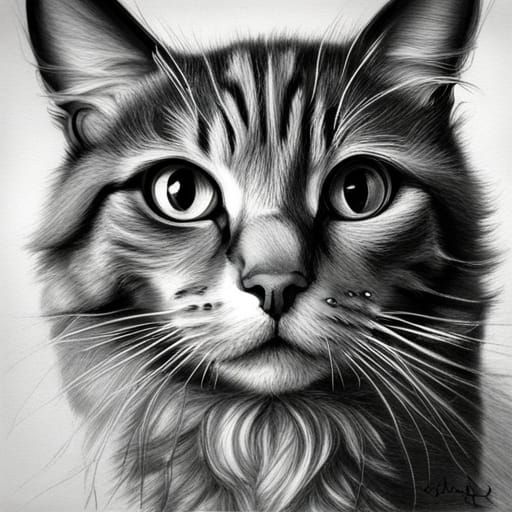 Hyperdetailed Charcoal Drawing of Hunting Cat