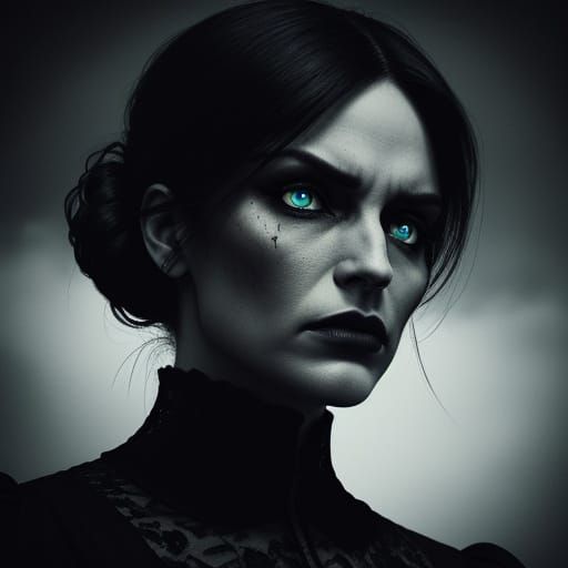 Ominous Portrait of a Woman in High Contrast
