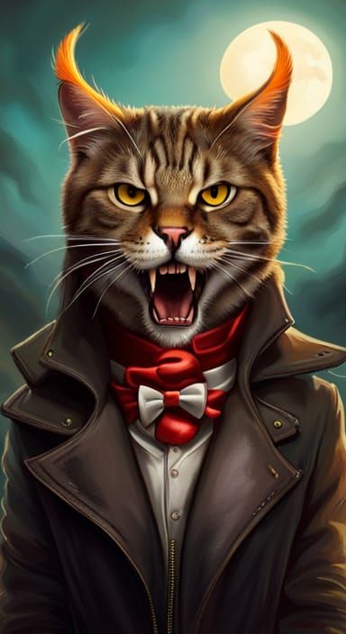 Surreal Demon Cat with Duck Mouth and Horns