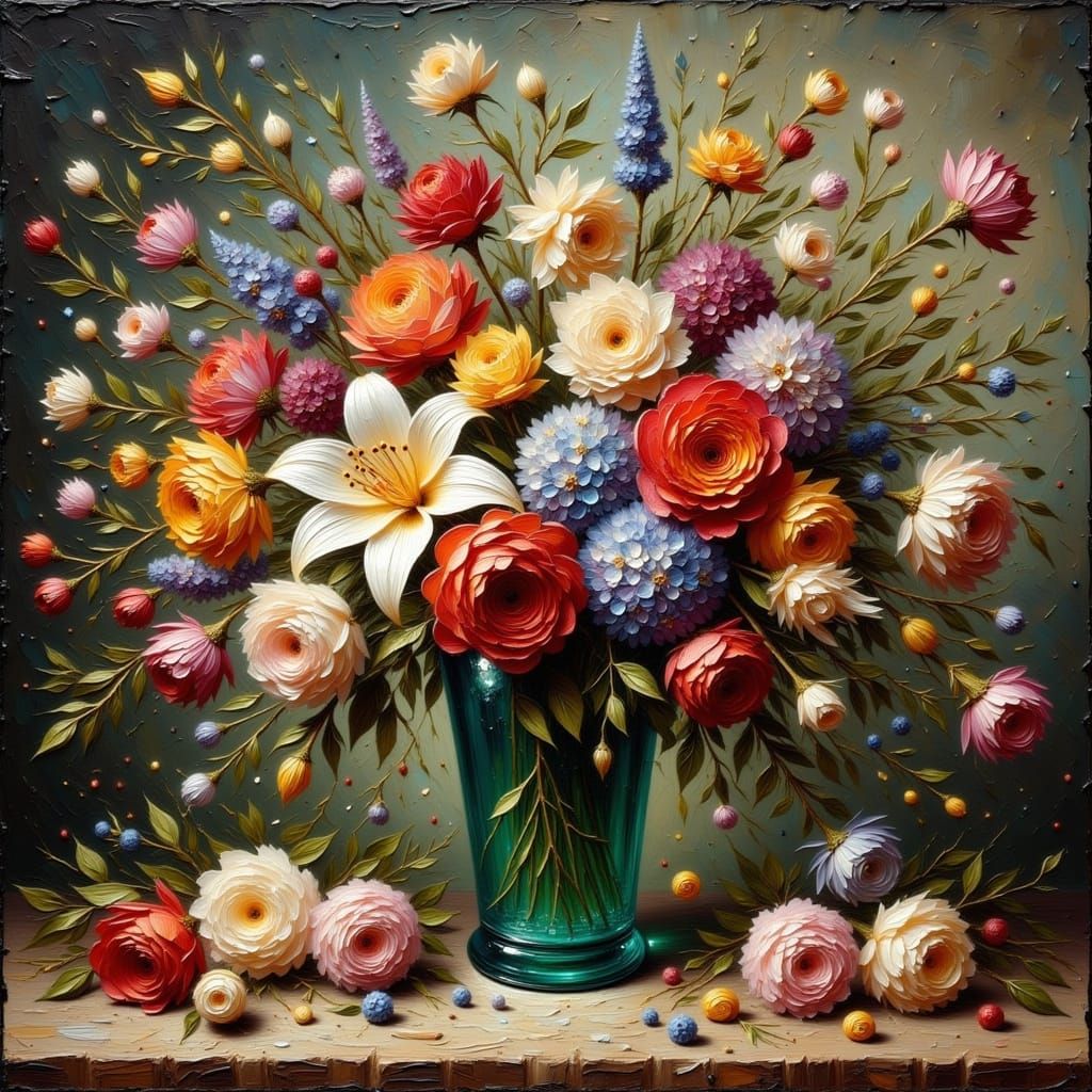 Vibrant Jewel-Toned Flower Bouquet in Emerald Vase