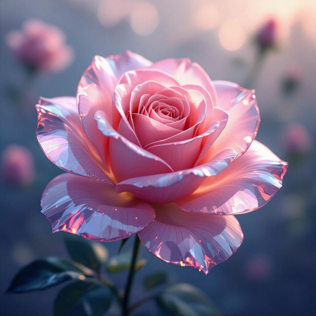 Enchanted Crystal Rose in Art Nouveau Style