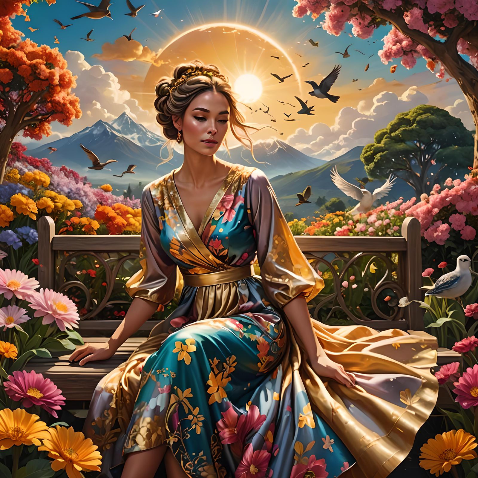 Lady in Flower Garden, Fantasy Concept Art