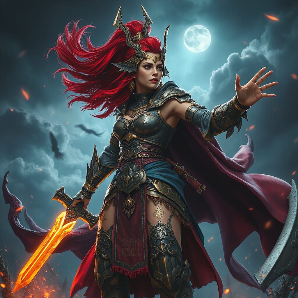 Armored Deity With Sword in Stormy Digital Art