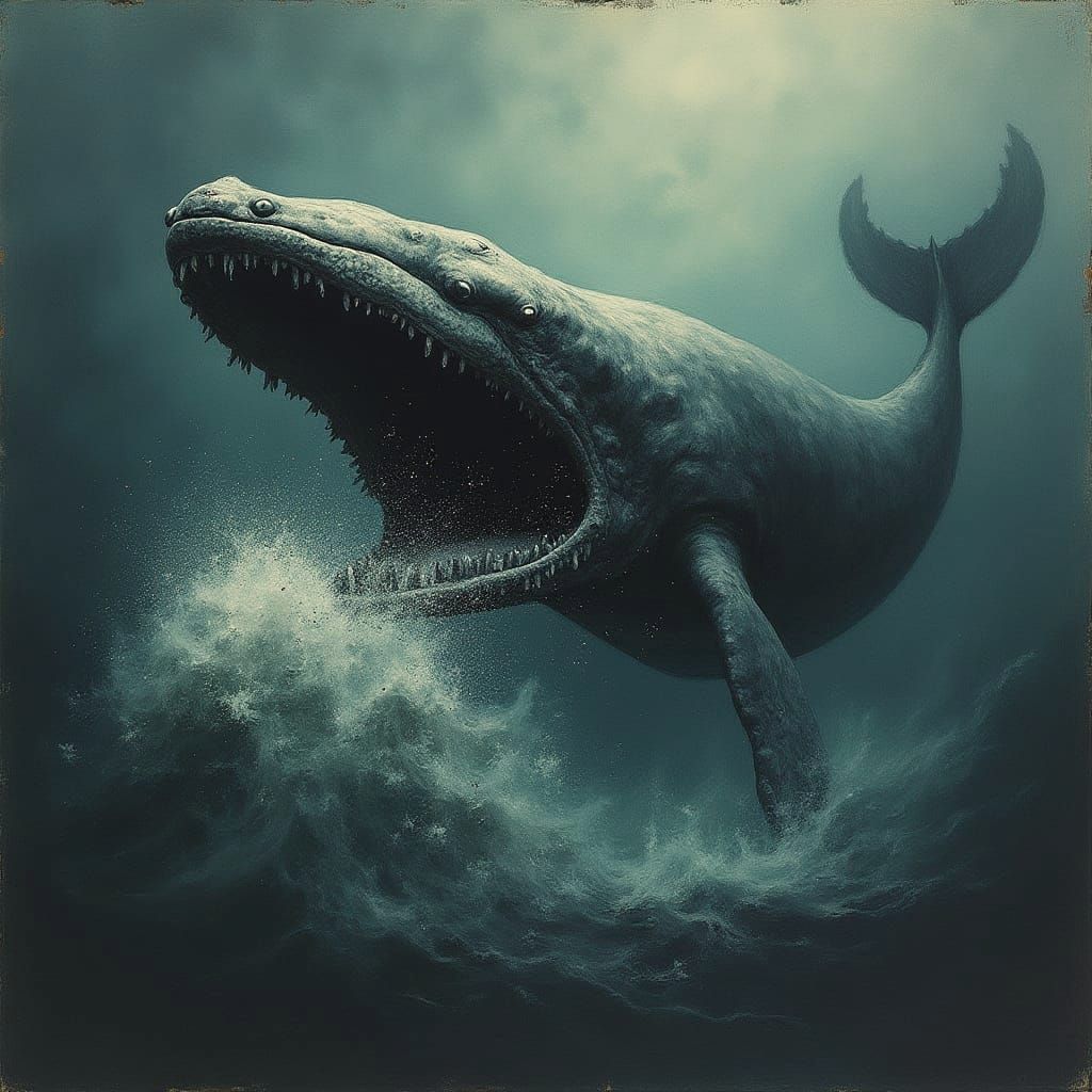 Whale Engulfing Krill in Dark Ocean Depths