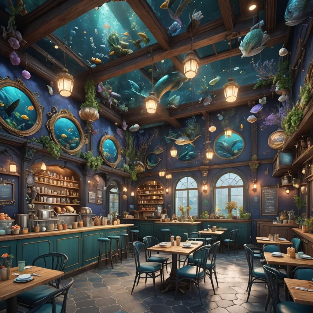 Mermaid Sea Themed Cafe in Detailed Matte Painting