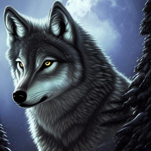 Intricate Wolf in Moonlight: Fantasy Concept Art