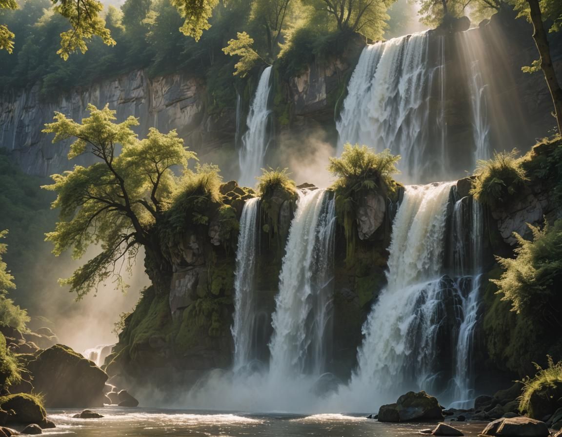 Ethereal European Waterfall in Sunlight