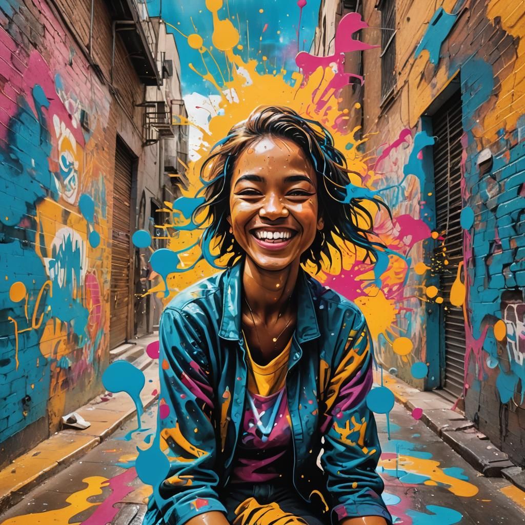 Vibrant Street Art with Smiling Person