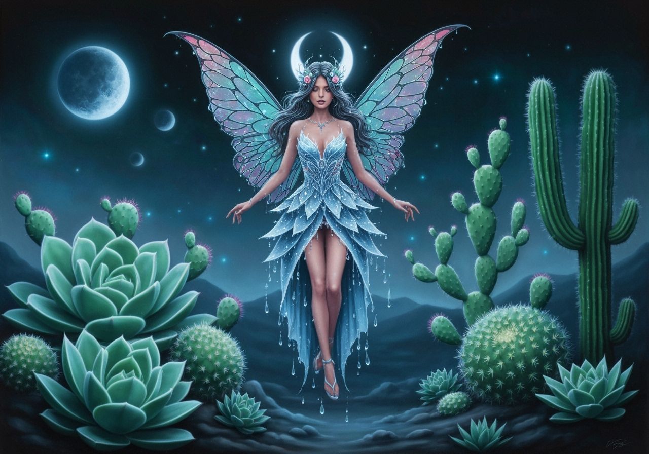 Ethereal Fairy in Bioluminescent Succulent Garden