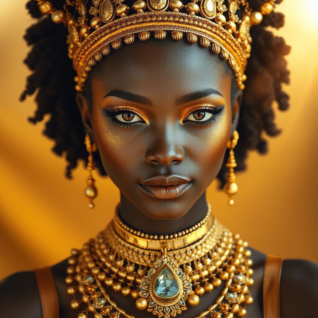 African Princess with Gold Jewelry in Radiant Light