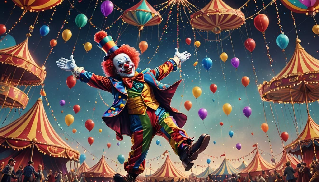 Cute Circus Clown in Dramatic Digital Painting